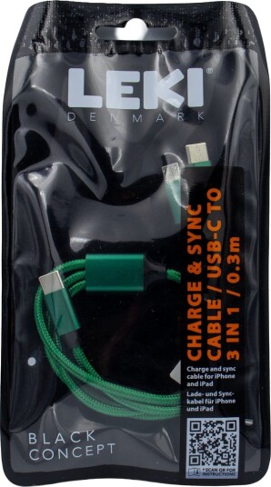 LEKI DENMARK BRAIDED GREEN CABLE 3 IN 1 0.30 M