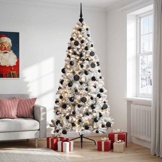 vidaXL Kunstig juletre med julekuler 210 cm 300 LED-lys Varmhvit