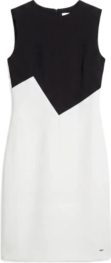 Calvin Klein Scuba Crepe Sl Colorblock Dress   Cream   M