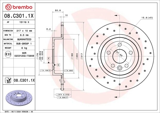 Bremseskive BREMBO 08.C301.1X