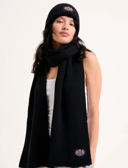Juicy Couture Cheetah Crest Scarf / Beanie Set - Black - ONE SIZE Juicy Couture Cheetah Crest Scarf / Beanie Set - Black - ONE SIZE