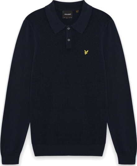 Lyle & Scott Panelled Waffle Knitted Polo Navy XL