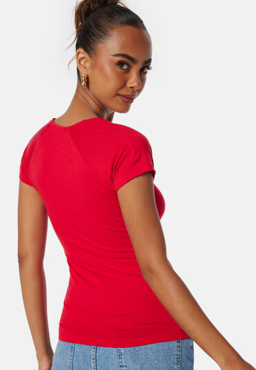 BUBBLEROOM Square Neck Short Sleeve Top Red XS