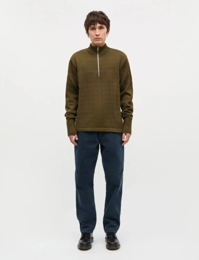 Mads Nørgaard Wool Klemens Half Zip Knit - Khaki green - M