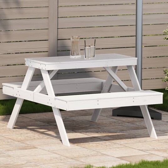 Piknikbord hvit 105x134x75 cm heltre furu 832568