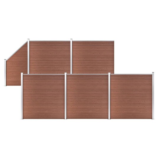vidaXL Gjerdesett WPC 5 firkantet + 1 slisset 965x186 cm brun