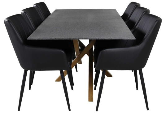 Venture Design Piazza & Comfort spisegruppe Grå/svart 6 st stoler & bord 180 x 90 cm