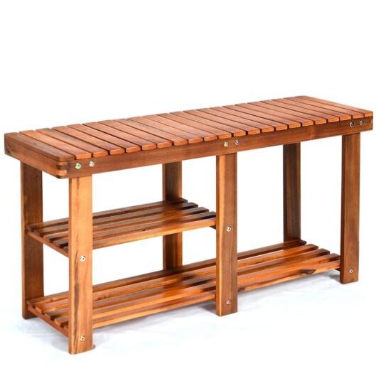 Skostativ med benk og 2 hyller Skoskap laget av tre Skostativ 87 x 28 x 45 cm