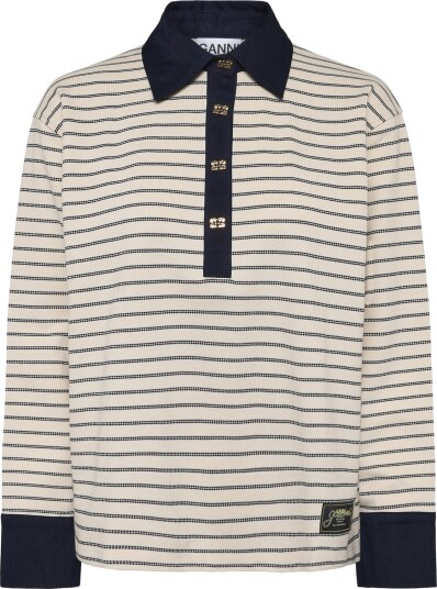 Ganni Single Piquet Jersey Polo   Cream   S