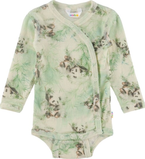 Joha Omslagsbody I/e Ull Off White m. Pandaer Joha 70 Langermet Body Beige Grønn Hvit