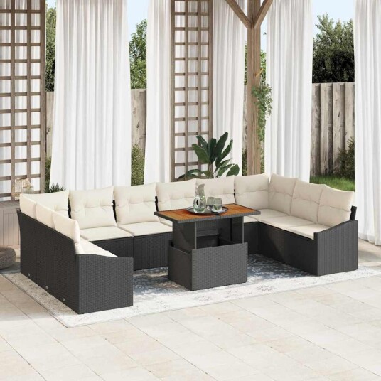 vidaXL Hagesofa Set 11 stk. Svart og krem