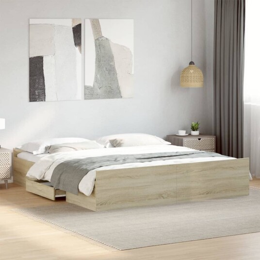 Sengeramme med skuffer sonoma eik 180x200 cm konstruert tre 8721102619274