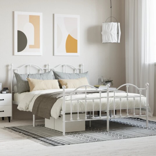 vidaXL Sengeramme i metall med hode- og fotgavl hvit 140x190 cm vidaXL Sengeramme i metall med hode- og fotgavl hvit 140x190 cm