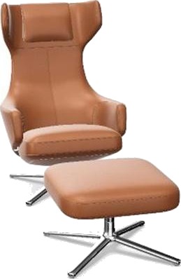 Vitra Grand Repos Lenestol med Fotskammel Konjakk/ Krom Vitra Grand Repos Lenestol med Fotskammel Konjakk/ Krom