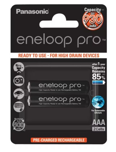 Panasonic Eneloop Pro 2 x AAA 930 mAh NiMH Ladbare Batterier Panasonic Eneloop Pro 2 x AAA 930 mAh NiMH Ladbare Batterier