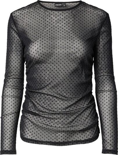 Pieces Pcbobo Ls Mesh Rouching Top Jrs Noos   Black   S