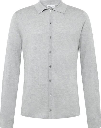Davida Cashmere Man Fine Knit Classic Shirt   Grey   XL