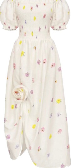 Sleeper Belle Linen Dress With Rose Detail In Painsies   MULTICOLOR   XS