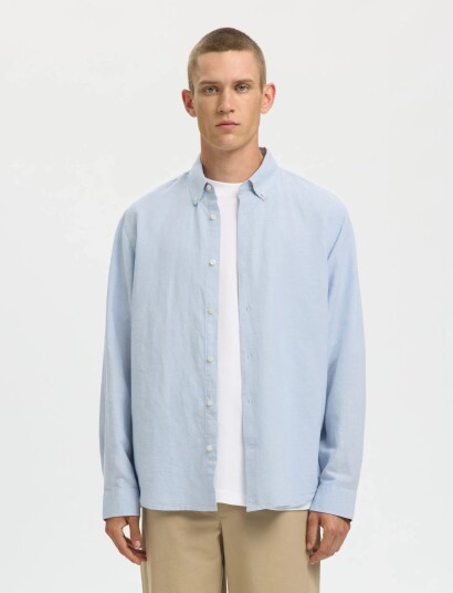 Selected Slmregclay Linenblend Ls Shirt Cla Noos Blue XXL