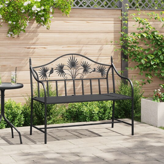 Hagebenk med Listedesign i Svart – 104 cm i Stål. Hagebenk med Listedesign i Svart – 104 cm i Stål.