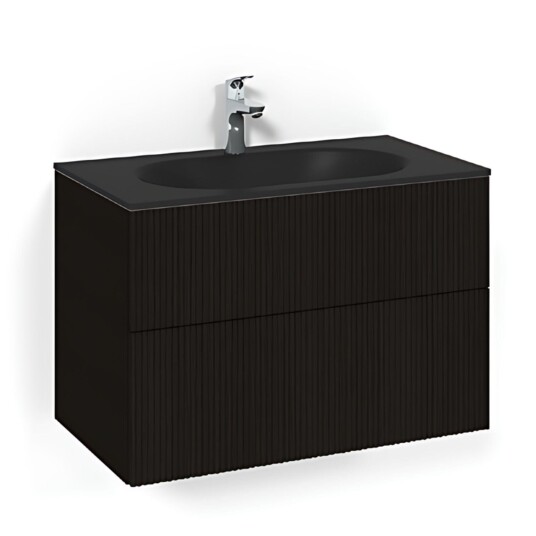 Macro Design Crown Line Servantskap 2-skuff - med Glasservant Svart eik / 80cm Glass Edge