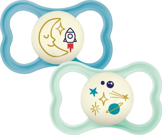 Mam Lysende smokker Air Natt 2-pack 6–16 Md. Petroleum/L MAM OneSize Smokk Blå