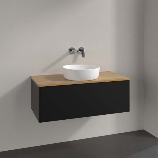 Villeroy & Boch Antao Servantskap med 1 skuff 100x50x36 cm u/lys Sort Matt/Eik Villeroy & Boch Antao Servantskap med 1 skuff 100x50x36 cm u/lys Sort Matt/Eik