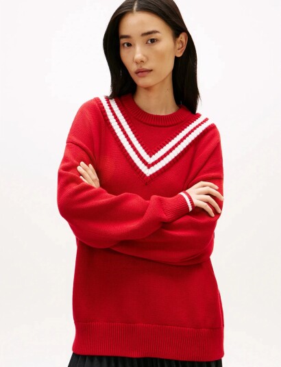 Tommy Hilfiger Varsity Cricket C Nk Ls Swt Red M