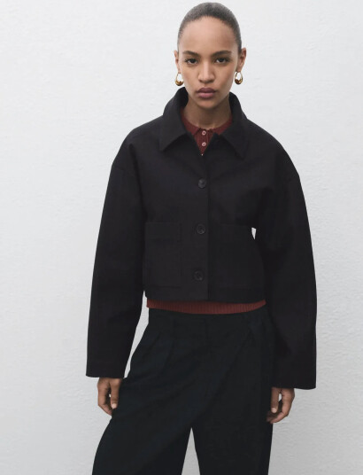 Mango Cropped Jacket With Pockets - Black - M Mango Cropped Jacket With Pockets - Black - M