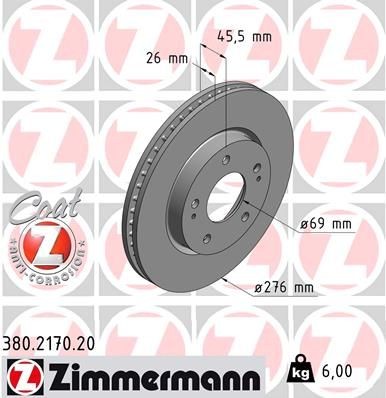 Bremseskive ZIMMERMANN 380.2170.20 Bremseskive ZIMMERMANN 380.2170.20