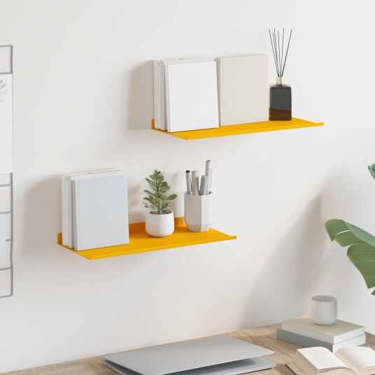 vidaXL Flytende hylle 2 pcs Sennepsgul 40 x 18 x 2,5 cm Stål