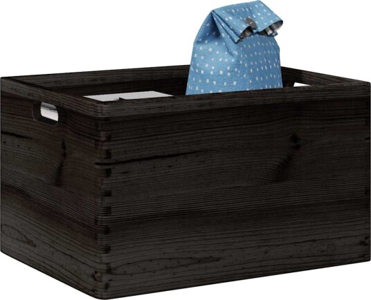 Trekasse med håndtak svart 40x30x23 cm heltre furu Trekasse med håndtak svart 40x30x23 cm heltre furu