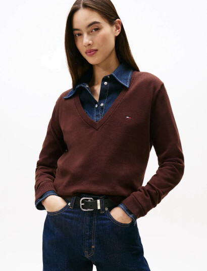 Tommy Jeans Tjw Essential Vneck Sweater Ext - Brown - S Tommy Jeans Tjw Essential Vneck Sweater Ext - Brown - S