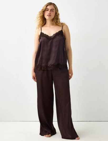 Lindex Pyjama Trousers In Satin Brown M