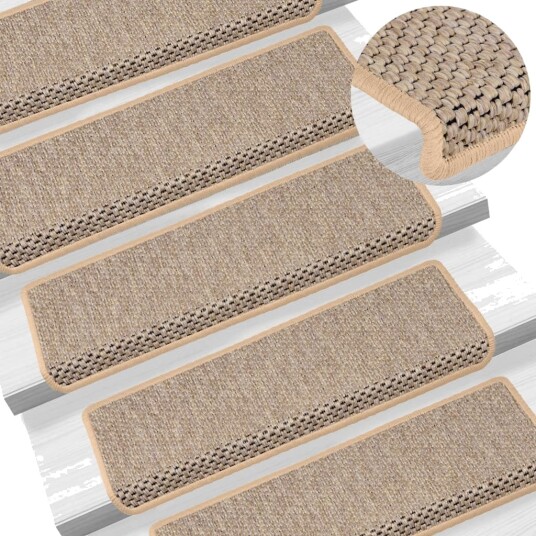 vidaXL Selvklebende trappematter sisal-utseende 15 stk 65x25 cm beige vidaXL Selvklebende trappematter sisal-utseende 15 stk 65x25 cm beige
