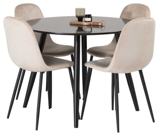 Venture Design Plaza & Polar spisegruppe Svart/beige 4 st stoler & bord 100 cm