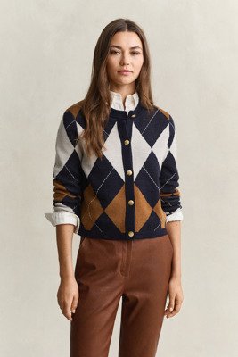 Gant Argyle C Neck Cardigan   EVENING BLUE   M