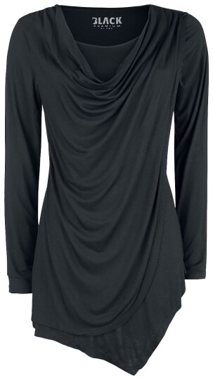 Black Premium by EMP Langermet skjorte Svart Langermet Skjorte med Waterfall Neckline XS til 5XL Damer svart