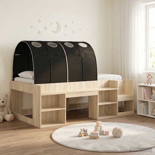  Sengestamme med tunnel 3 pcs Sonoma eik og svart Konstruert tre