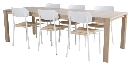 Venture Design Sleek Spisebord m. uttrekk med 6 Polly Stoler, Naturgarn Unoliving