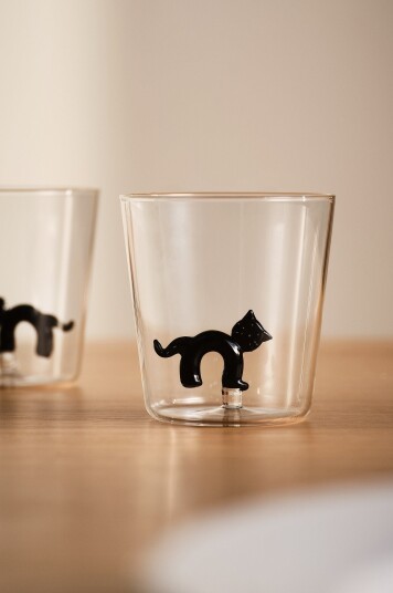 Jotex Glass 2 pakke Transparent/svart CAT Kjøp Drikkeglass hos Jotex