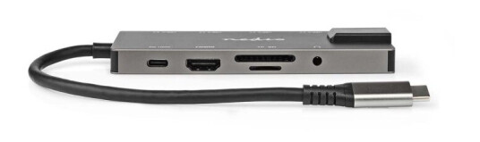 Nedis USB Multi-Port Adapter | USB 3.2 Gen 1 | USB-C™ Hann | HDMI™ Output / RJ45 Hun / SD / 2x USB-C™ / 3.5 mm Hun / 3x USB-A Hunn | 5 Gbps | 0.20 m | Rund | Gull belagt | PVC | Antrasitt | Boks
