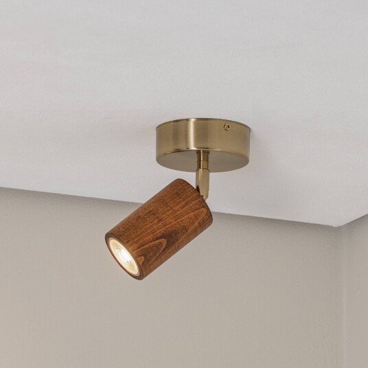 Lucea Legno downlight brun/messingfarget høyde 18 cm tre
