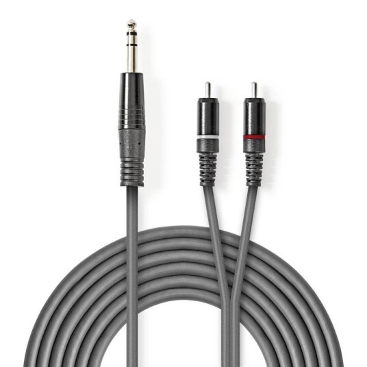 Nedis Stereo lydkabel | 6.35 mm Han | 2x RCA Han | Nikkel belagt | 3.00 m | Rund | Mørk Grå | Pappetui