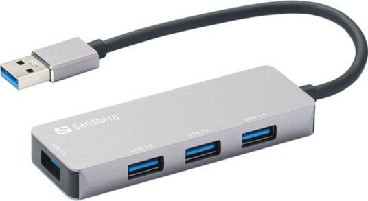 Sandberg USB-A Hub 1xUSB3.0+3x2.0 SAVER USB-hub - 4 porter - Grå Sandberg USB-A Hub 1xUSB3.0+3x2.0 SAVER USB-hub - 4 porter - Grå