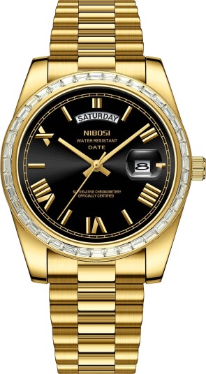Nibosi Day Date President Gold Black