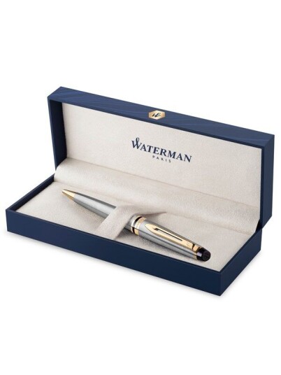Waterman Expert Ballpoint Pen Stainless Steel with 23k Gull Trim Medium Tip Blå Ink Gift Box Waterman Expert Ballpoint Pen Stainless Steel with 23k Gull Trim Medium Tip Blå Ink Gift Box