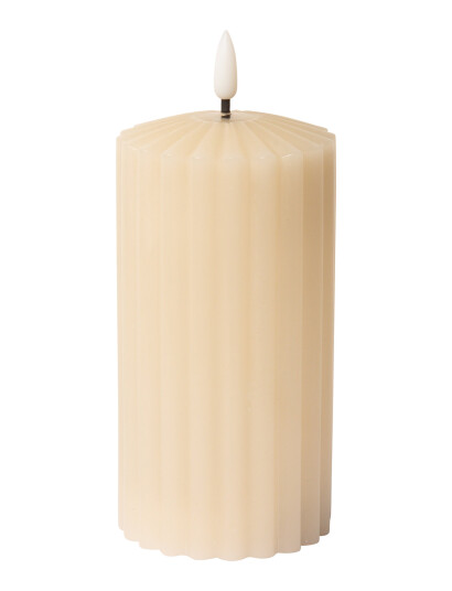 C"est Bon Striped Led Pillar Candle - Beige - H15CM