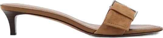 Mango Leather Heeled Sandal With Buckle   Brown   37