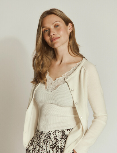 Rosemunde Rwbeatha Silk Sl Lace Top   Cream   XS